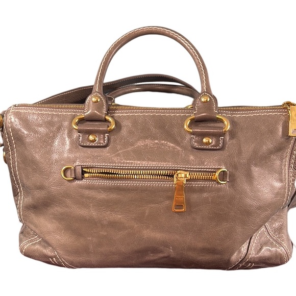 Prada Vitello Large Leather Shine 2 Way Satchel Handbag Taupe - Picture 2 of 11